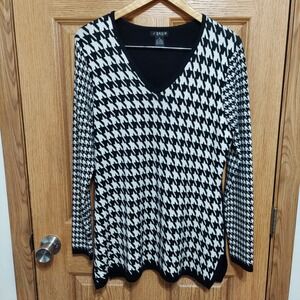 J'Envie New York Black/White Houndstooth Long Sleeves Knit Midi Dress Medium‎